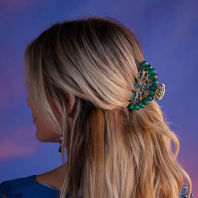 2 Pack Jeweled Peacock Claw Clip Set