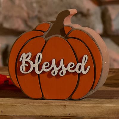 Blessed Pumpkin Shaped Block Sign