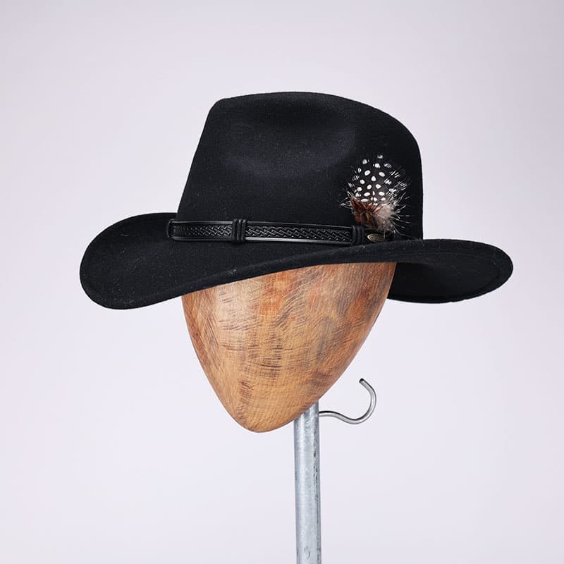 Black Wool Felt Outback Hat with Trim - Cracker Barrel