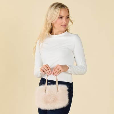 Ivory Faux Fur with Faux Leather Bucket Bag