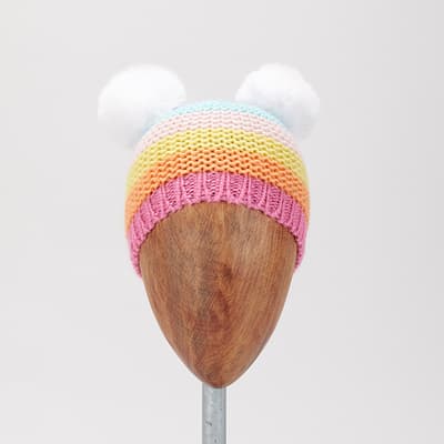 Color Block Two Pom Hat and Mitten Set