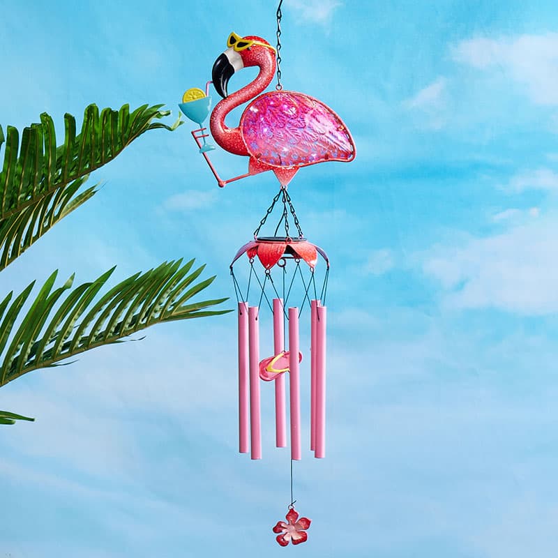 Solar Flamingo Wind Chime Cracker Barrel