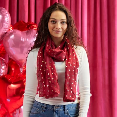 Red with Gold Foil Hearts Light Weight Scarf