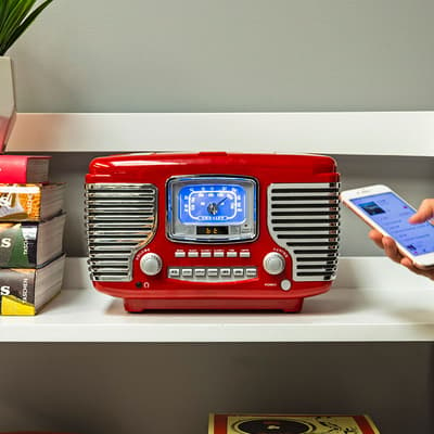 Corsair Retro Radio and CD Player With Stereo Bluetooth Speakers - Red