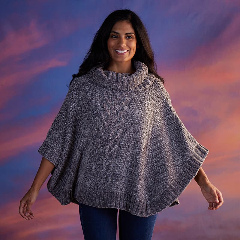 Gray Chenille Sweater Poncho - Cracker Barrel