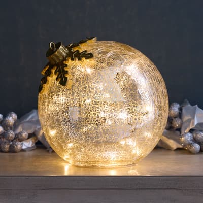 Large LED Silver Glass Ornament Decor