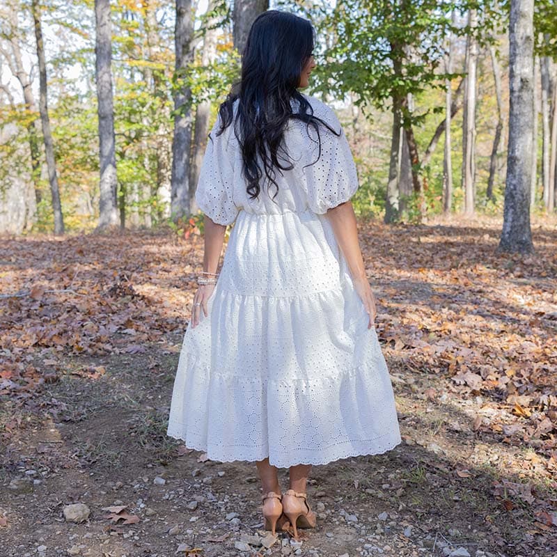 Balloon Sleeve Eyelet Ivory Dress - Cracker Barrel