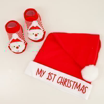Santa Hat and Rattle Sock Set