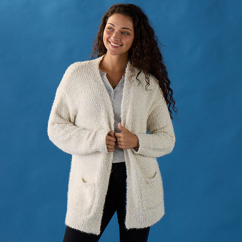 トップス Blurred Clothing Co. POPCORN CARDIGAN Lurex Ivory Popcorn Cardigan - Cracker Barrel