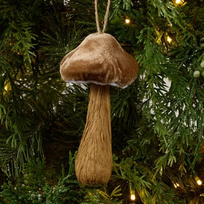 Brown Velvet Mushroom Ornament