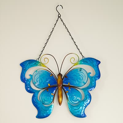 Blue Glass Butterfly Wall Hanging
