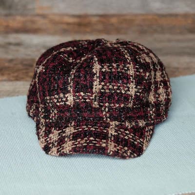 Burgundy and Black Lurex Cabbie Hat