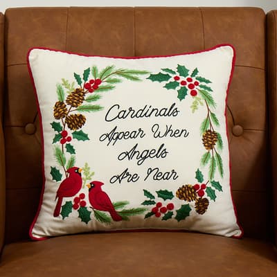 Cardinal Wreath Embroidered Pillow