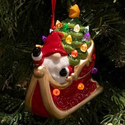 LED Ceramic Gnome Sleigh Ornament