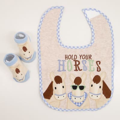 Hold Your Horses Rattle Socks and Bib Set