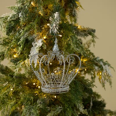 Silver Glitter Crown Ornament