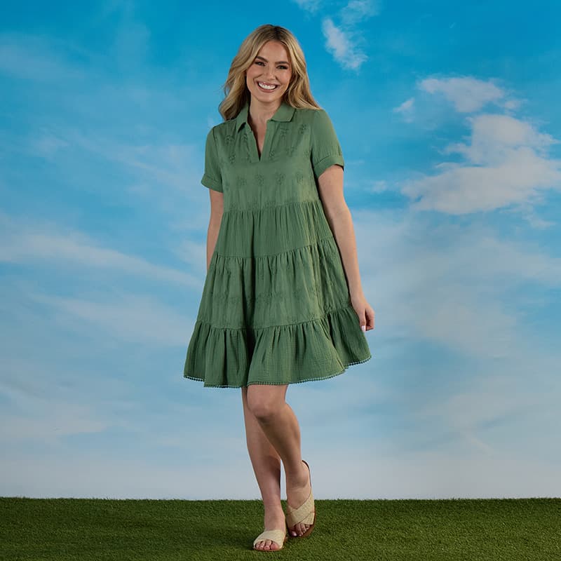 Sage Gauze Mix Media Dress - Cracker Barrel