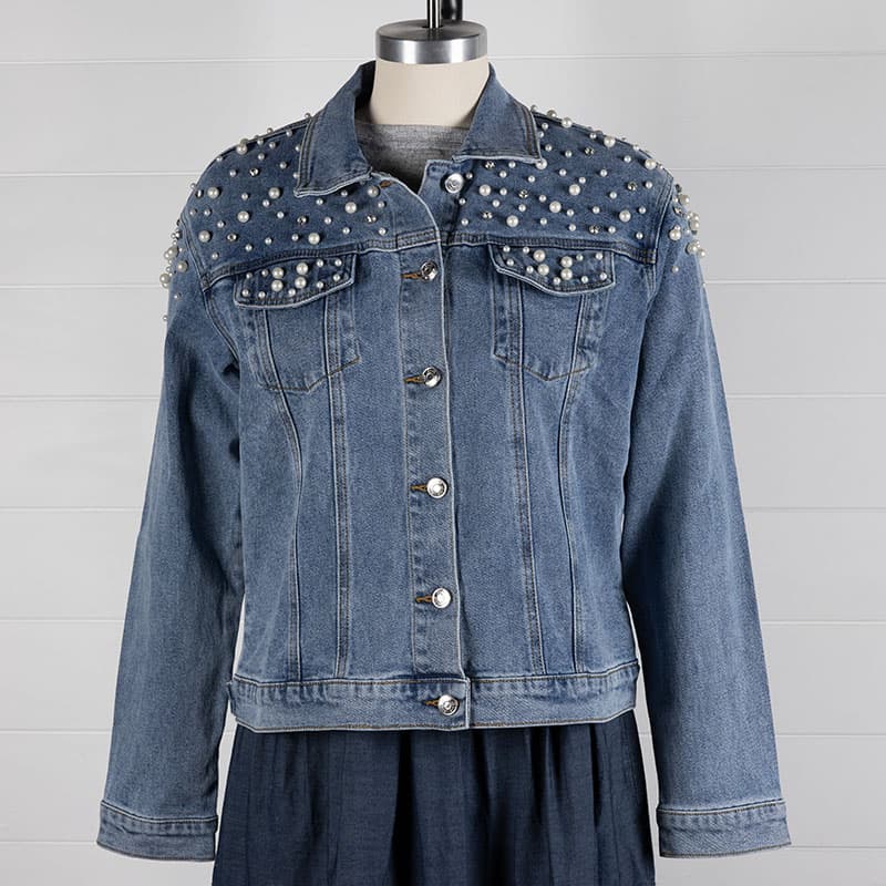 Jean jacket pearls best sale