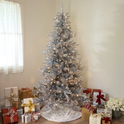 7.5' Prelit Quick Connect Silver Tinsel