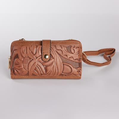 Tan Tooled Wallet Crossbody