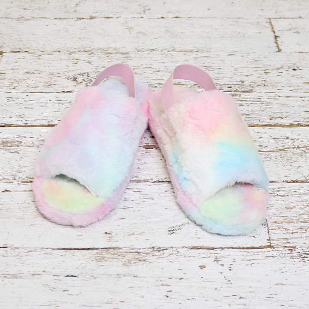 Tie dye fur online slippers