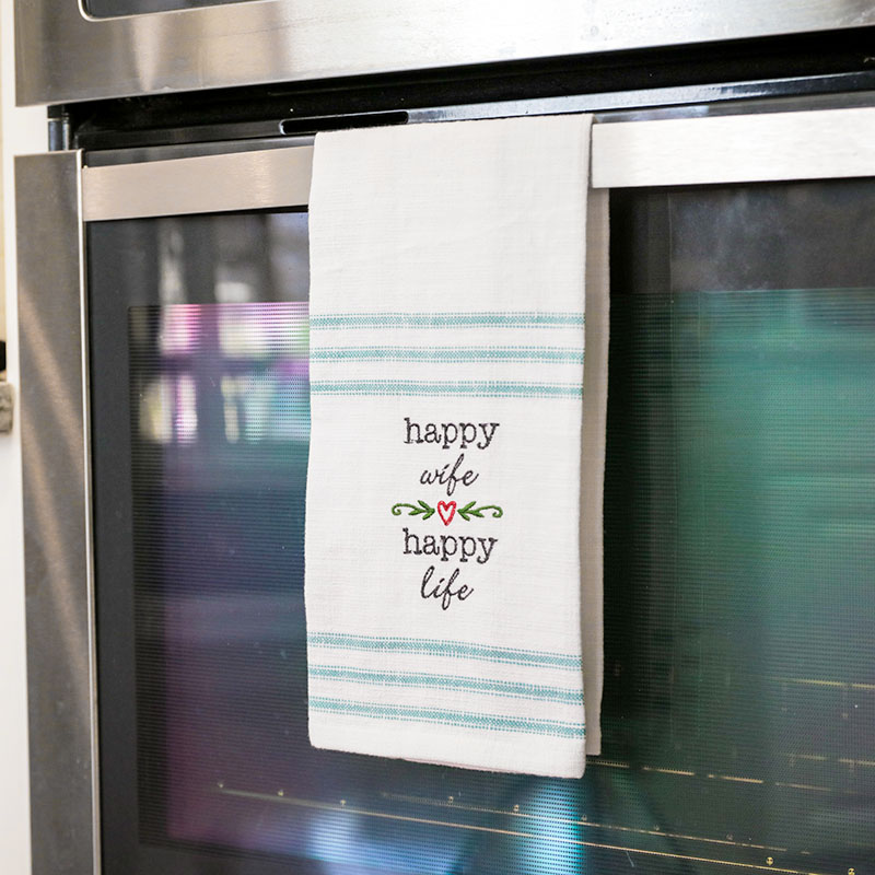 Happy Wife Embroidered Slub Tea Towel Cracker Barrel