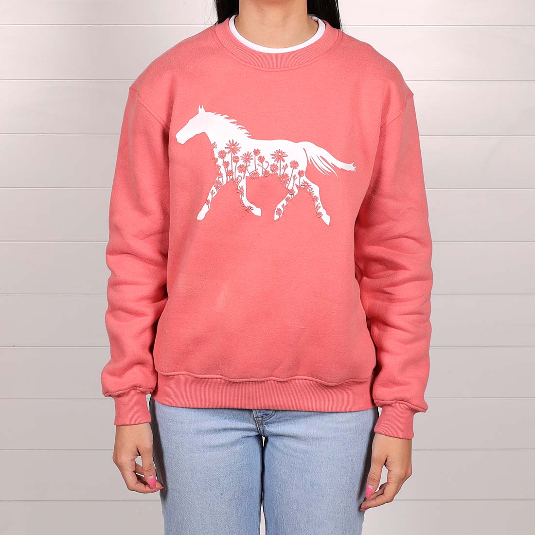 【Mahvilutt vintage】embroid erysweat pink White And Pink Vintage Crew Embroider Logo Sweatshirt