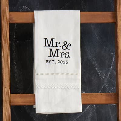 Mr. and Mrs. Embroidered Tea Towel