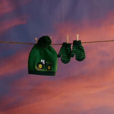 Toddler John Deere Tractor Hat and Mitten Set