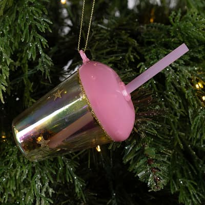 Glitter Cup With Straw Ornament