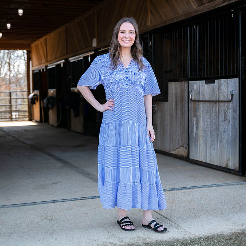 Blue and White Stripe Smocked Dress Cracker Barrel