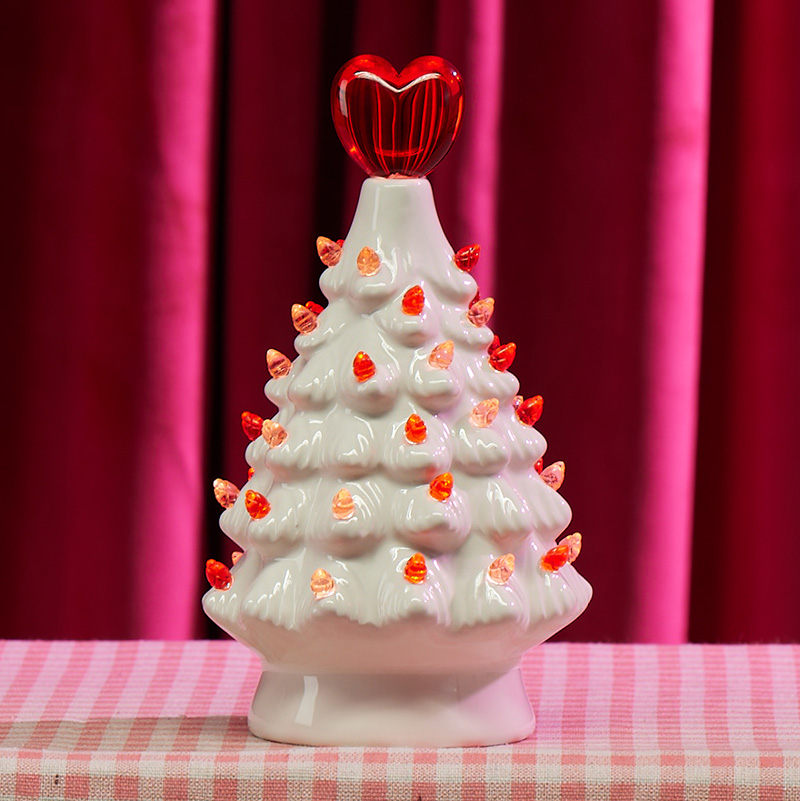 Light Up Tree / Valentines Day factory / Heart Cut-Outs / Handmade Ceramic Tree / Red & Pink Lights / White Glazed Ceramic Tree / Ready to ship