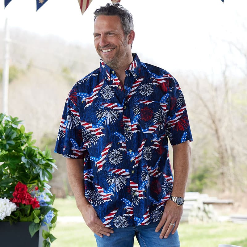 Eagles and Fireworks Short Sleeve Woven Shirt - Cracker Barrel