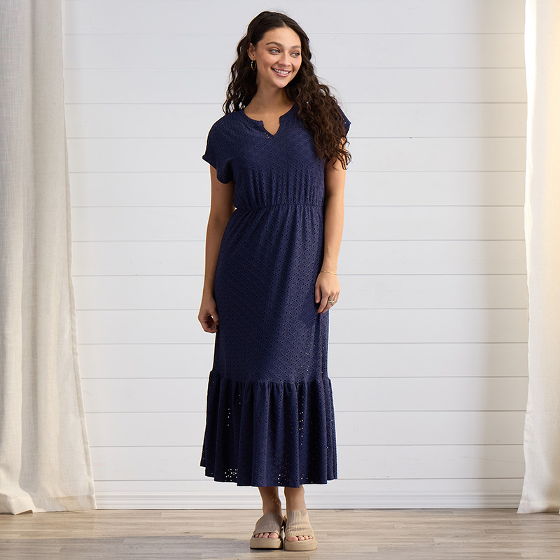 Navy Knit Eyelet Maxi Dress - Cracker Barrel