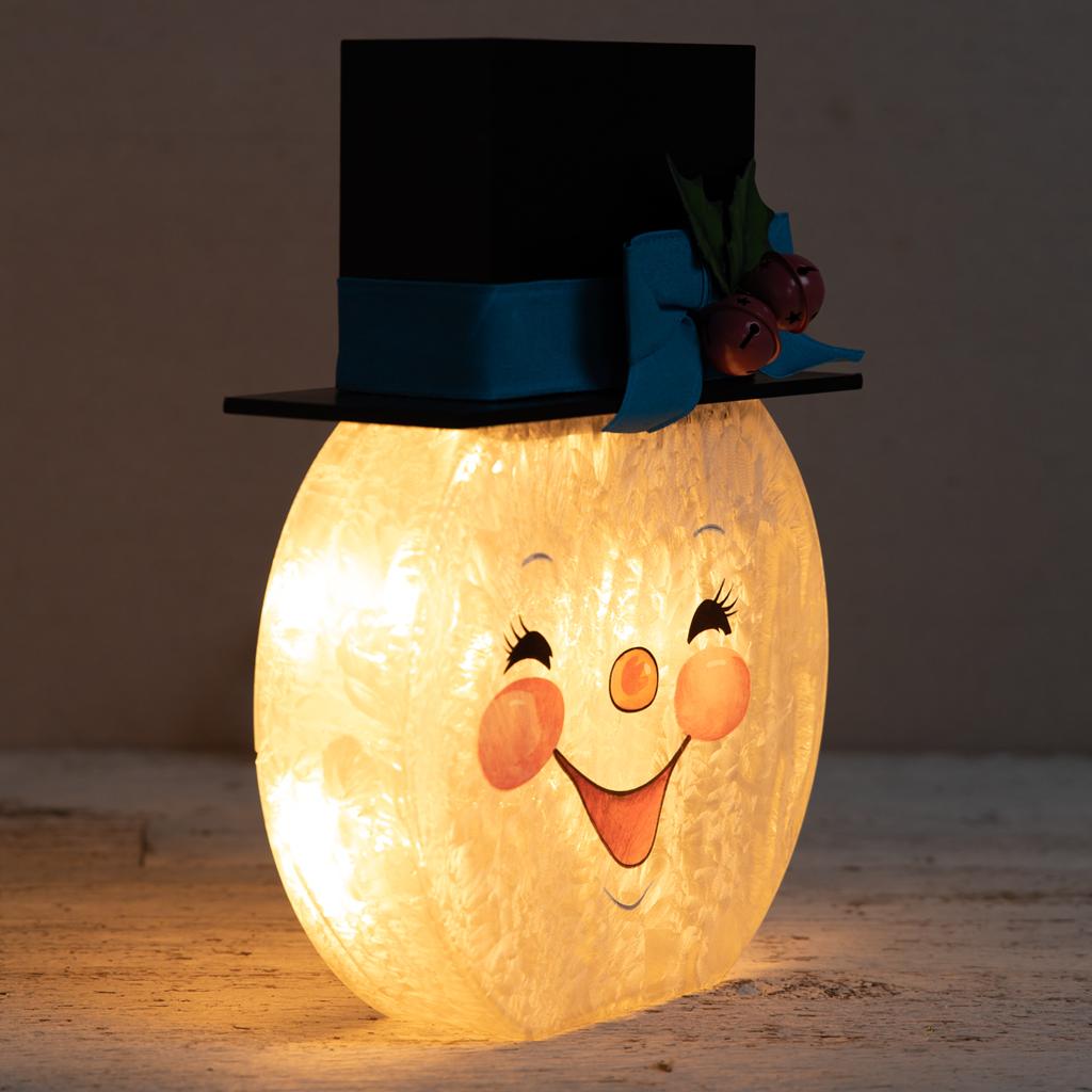 LED Lighted Cube Snowman Head W/Ear Muffs, 6.25