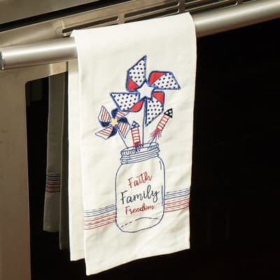 Pinwheels Embroidered Tea Towel