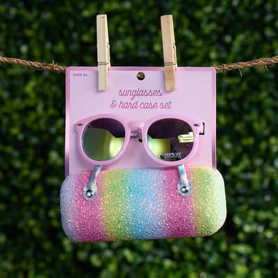 Toddler Pink Glitter Sunglasses Case Set