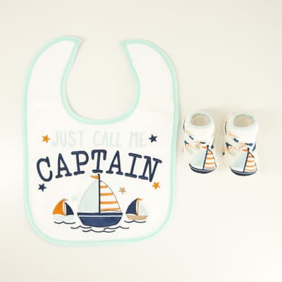 Just Call Me Captain Bib and Rattle Sock Set