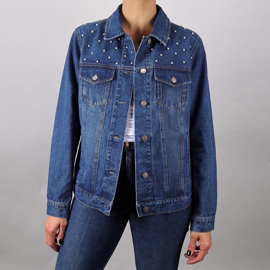 Womens denim jacket hot sale with pearls