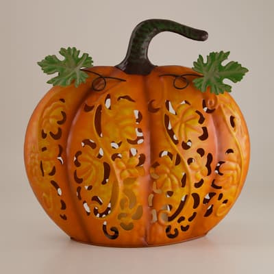 Orange Metal Pumpkin with LED Candle