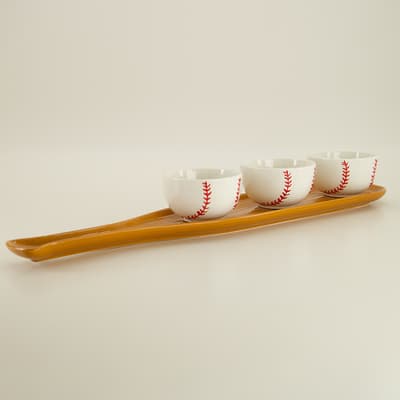 Ceramic Bat with Baseball Serving Bowls