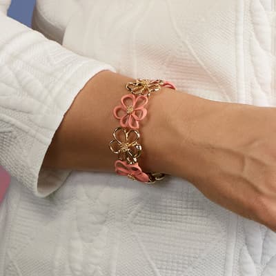 Pink Flower Stretch Bracelet - Gold