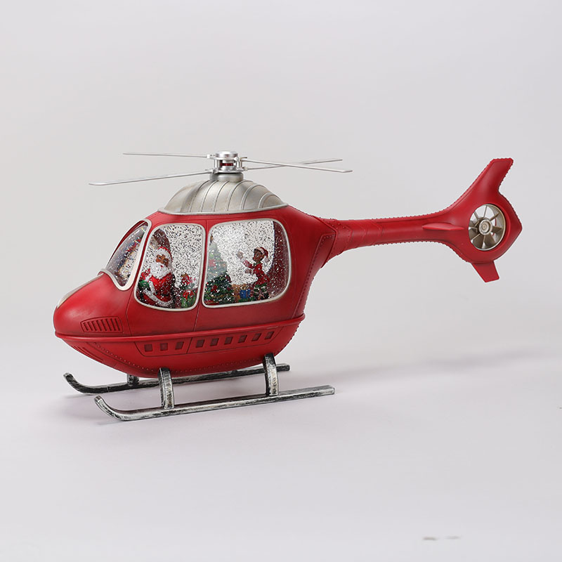 African American Santa's Helicopter Glitter Globe Cracker Barrel