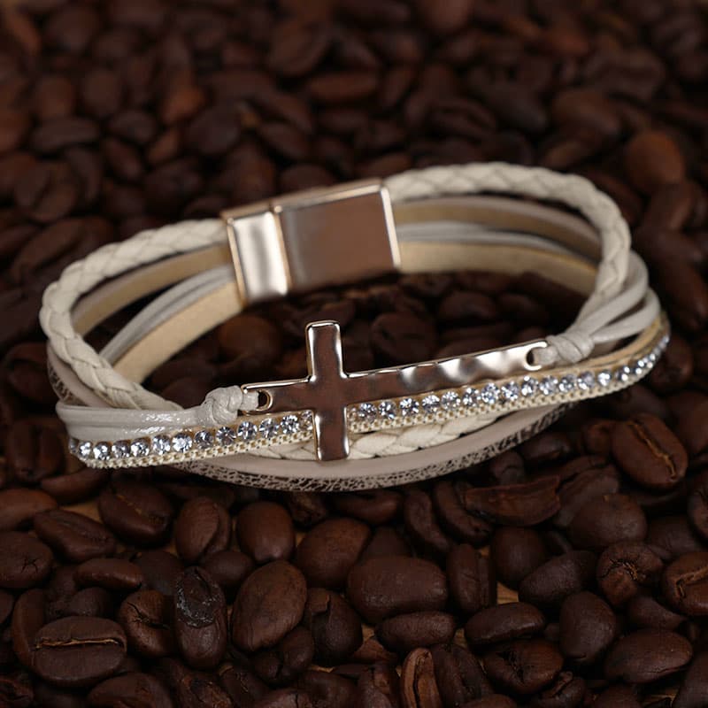 Faux Leather Wrap Cross Gold Bracelet Cracker Barrel