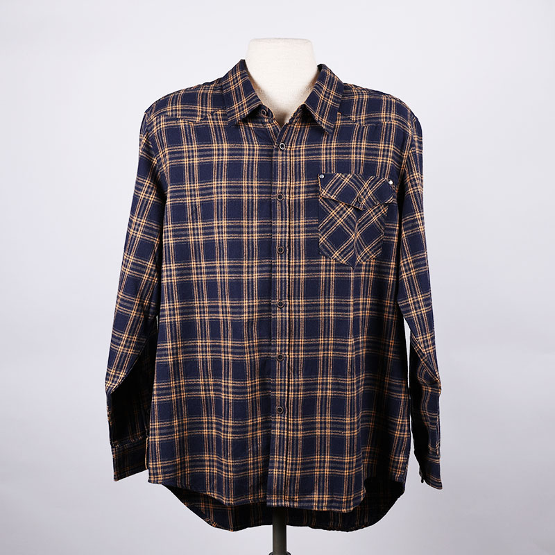 Long Sleeve Blue Plaid Flannel Horse Cracker Barrel
