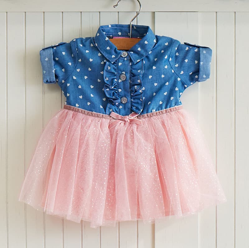 Infant Denim with Hearts Pink Ruffle Tutu Dress Cracker Barrel
