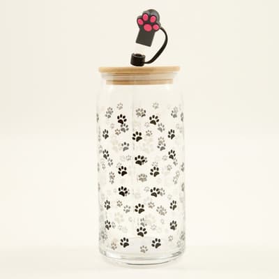 Paw Print Glass Tumbler with Topper