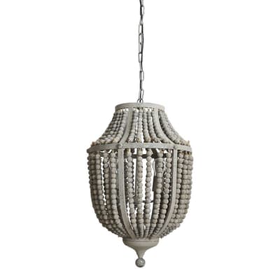 Wood Bead and Metal Chandelier - Gray