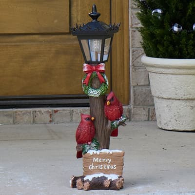 Solar Lamp Post Cardinals with Christmas Sign