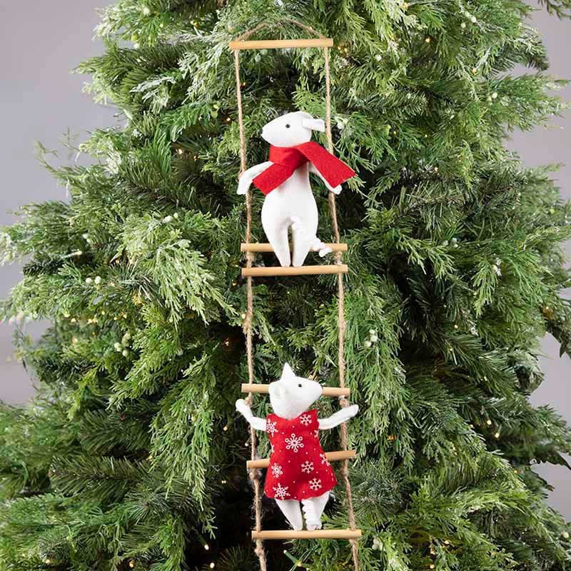 Cracker Barrel Three good Felt Mice Mouse on Ladder Christmas Ornament NWT